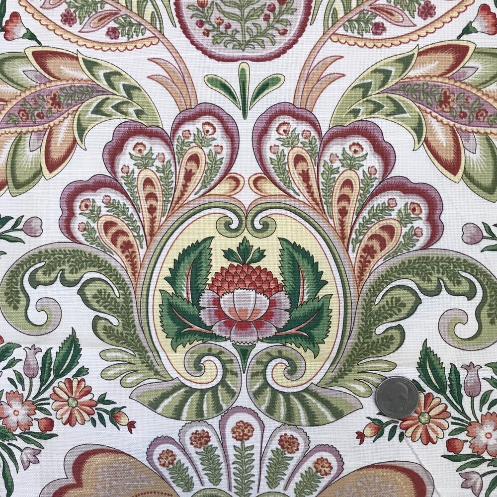 Jay Yang Woven Floral Damask Paisley Pineapple Pink Green Fabric 3yds x 58”